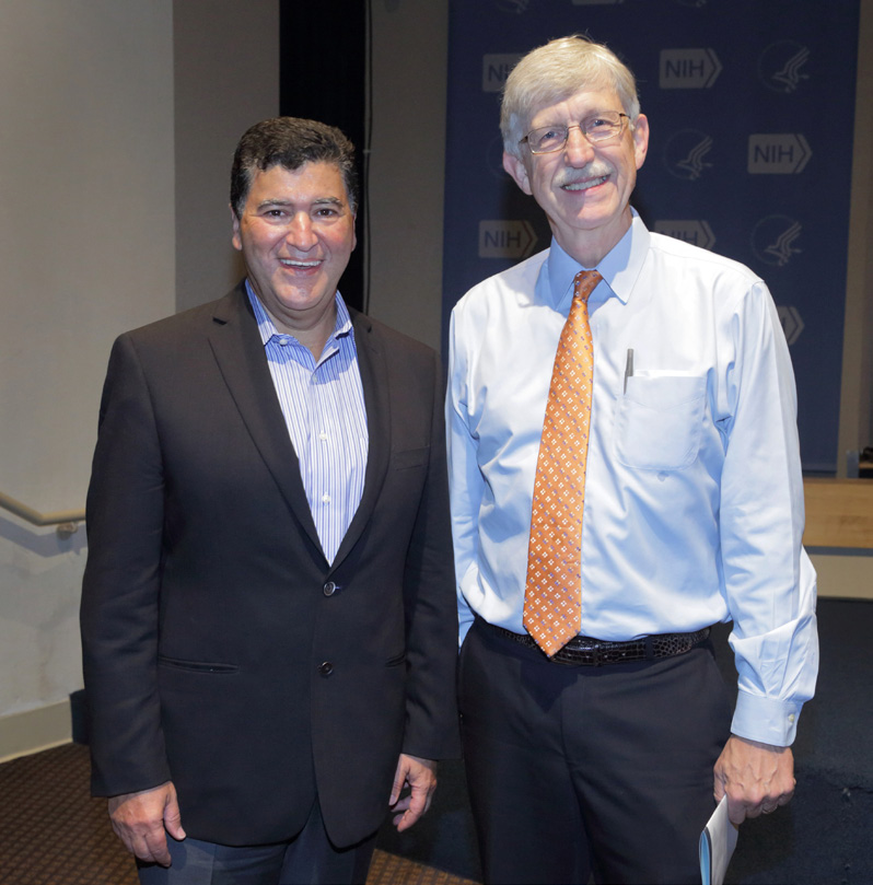 Former NIH director Dr. Elias Zerhouni (l) and current director Dr. Francis Collins