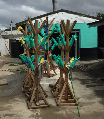 Photo of personal protective equipment washed and drying in the sun.