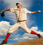 CT cross-sectional images of the humeri of professional baseball players reveal bigger bones in throwing arms (right) than in non-throwing arms (left). Scientific images courtesy of Stuart Warden, Indiana University.